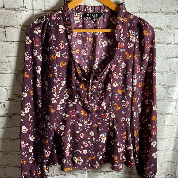 Ash & Violet Women's Floral Top Romantic Cottagecore Purple - Picture 1 of 6